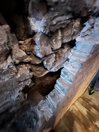 Basement wall rebuild in progress, Chicago
